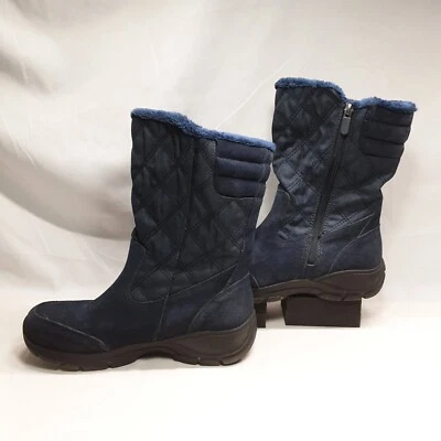 Lands' End - Quilted - All Weather Boot Faux Fur Lined Women's 7D Blue Suede Zip - Image 1 of 4