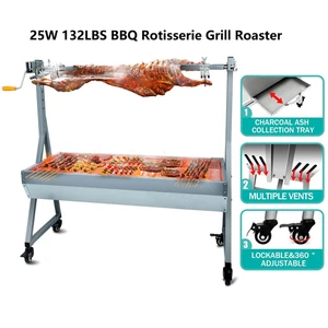 132LBS/60KG BBQ Rotisserie Grill Pig Lamb Chicken Roaster Spit Outdoor 25W Motor - Picture 1 of 12