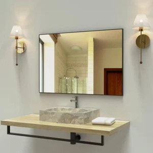 36 in. W x 24 in. H Black Frame Durable Vanity Bathroom Wall Decorative Mirror - Picture 1 of 12