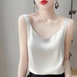 Lady Faux Silk Chemise Vest Tops Sleeveless Tank Tops Strappy Basic Shiny Casual - Bild 1 von 17