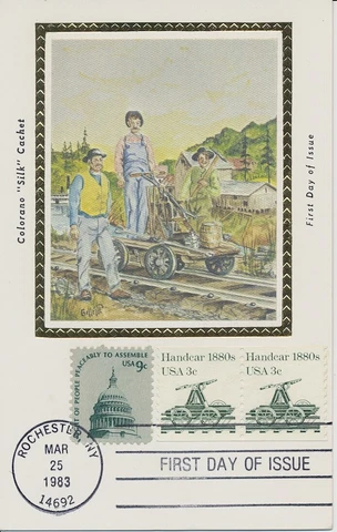 #1898 Handcar 1880's combo Colorano Silk card cachet First Day cover Cover