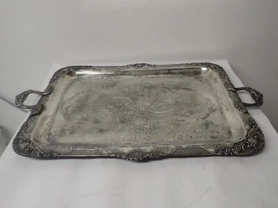 Sensationelles antikes Tablett 64 x 42 cm versilbert aus Adelshaus fein verziert - Bild 1 von 4