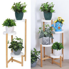 Indoor Corner Bamboo Plant Stand Round Planter Potted Holder End Table Display