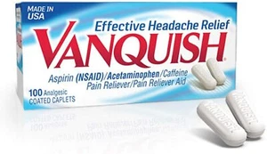 VANQUISH HEADACHE RELIEF CAPLETS 100CT 3 bottles of 100 - Picture 1 of 1