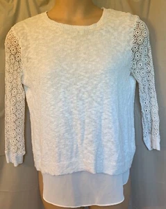 Lucky Brand Twofer Top Layered Linen Blend Ivory Sweater Womens Size M - Picture 1 of 6
