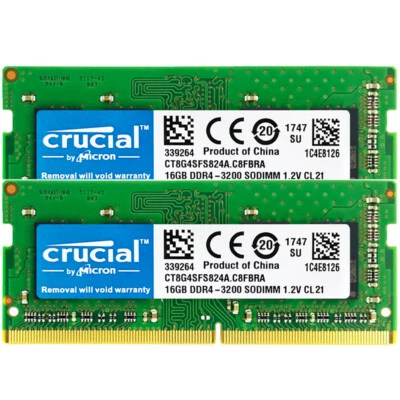 CRUCIAL DDR4 2X16GB  3200 PC4-25600 Laptop SODIMM Non-ECC 260-Pin Memory RAM - Image 1 of 4