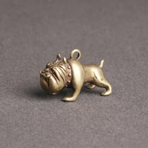 Brass Bulldog Key Chain Statue Dog Figurine Home Decor Keychain Gift Ornaments - Picture 1 of 6