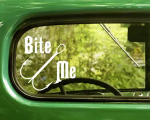2 BITE ME FISHING DECALs Sticker For Car Window Truck Bumper Laptop Rv - Picture 1 of 1