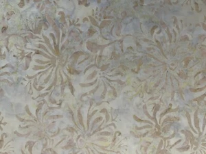 BEIGE TAN FLORAL BATIK PRINT QUILT QUALITY 100% COTTON FABRIC BY THE YARD - Picture 1 of 2