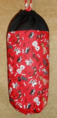 Dispensador de bolsas de plástico cachorros perros rojos mascotas trapos de comestibles hechos a mano Foto 1 de 2