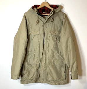 LL Bean Coat Mens M Tan Baxter State Parka Hood Wool Flannel Vintage EUC - Picture 1 of 11