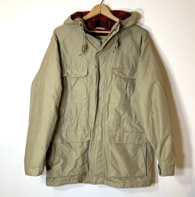 LL Bean Coat Mens M Tan Baxter State Parka Hood Wool Flannel Vintage EUC - Image 1 of 4