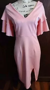 Cottagecore Easter Feminine Pink ruffle Flutter sleeve sheath Dress Size Medium - Picture 1 of 7
