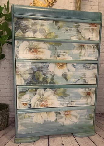 Dresser ~ Art Deco Waterfall ~ Restored ~ 5 Drawer Chest ~ Southern Magnolias Cover