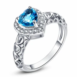 Elegant 925 Sterling Silver Blue Topaz Fashion Wedding Engagement Ring Size 10 - Picture 1 of 8