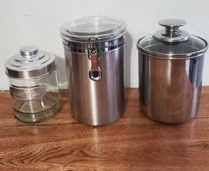 Lotto 3 Barattoli Barattoli Cucina Conservazione Caffè Acciaio Inox - Foto 1 di 8