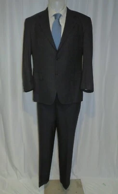 Kiton Blanc Blue Super 180 Navy Striped Hand Made Three Roll Two Suit 46S - Image 1 of 4