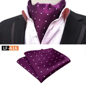 Classic Men's Ascot Cravat Tie Silk Polka Dot Purple Scarf Cravat Hanky Set - Picture 1 of 1