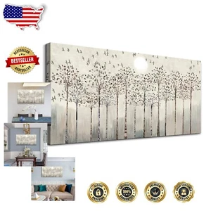 Modern 20x40'' Canvas Painting with Trees & Birds - Perfect Living Room Art - Picture 1 of 10
