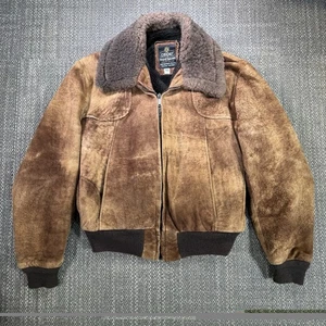 Vtg 70s Cooper Fifth Ave Suede Aviator Bomber Jacket Mens 40 Brown Shearling - Picture 1 of 23