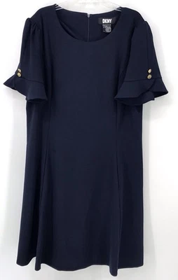 Vestido DKNY Mujer 16 Azul Marino Vaina Midi Cremallera Manga Corta Campana Bolsillos Foto 1 de 4
