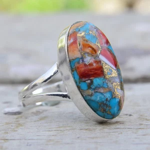 925 Sterling Silver Oyster Turquoise Gemstone Handmade Ring Jewelry All SizeC578 - Picture 1 of 10