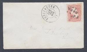 US Sc 65 on 1865 cover, 3c rose, 28mm black BURLINGTON, VT cds & fancy cancel - Picture 1 of 2