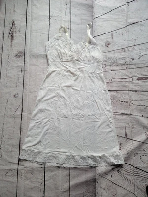 Vintage Full Slip Dress Nylon Size 38 Made In USA Lace White - Image 1 of 4