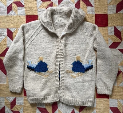 Cárdigan Suéter Vintage Años 60 70 Cowichan Motivo Moto de Nieve Invierno Mediano Como Está Foto 1 de 4