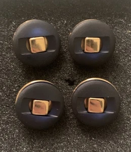 Vintage Round Plastic Topped Metal Dark Blue Gold Tone Shank Buttons (Lot Of 4) - Picture 1 of 5