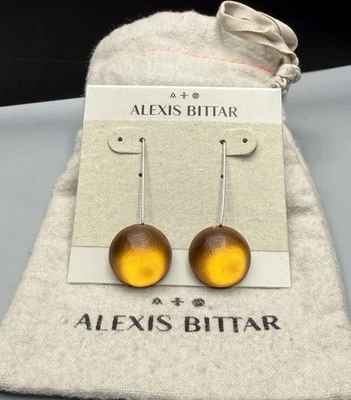 Alexis Bittar Vintage Marigold Yellow Lucite Medium Dome Long V Hook Earrings 2” - Image 1 of 4