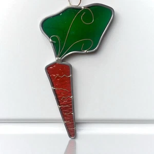 Handmade Stained Glass Carrot Window Suncatcher Vegetable HOMEMADE Vintage - Picture 1 of 13