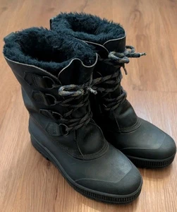 Botas de nieve de invierno de cuero negro Sorel Badger vintage hechas en Canadá para mujer 7 - Imagen 1 de 8