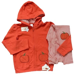 Gymboree Mädchen 10/12 orange Kürbis Reißverschluss Hoodie 12 & gestreifte Leggings 10 neu mit Etikett - Bild 1 von 3