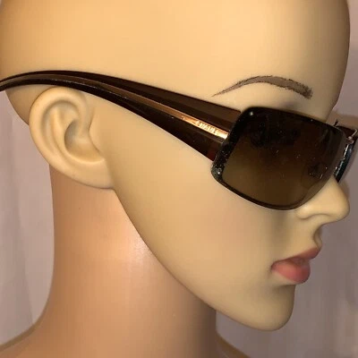 8)pre-loved authentic CHANEL brown/gold ombrée WRAP shield SUNGLASSES $799 - Image 1 of 4