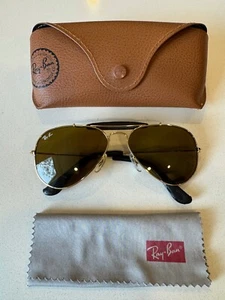 Ray Ban AVIATOR Outdoors Craft RB3422Q Brown Gold Black Leather Super Rare - Picture 1 of 16