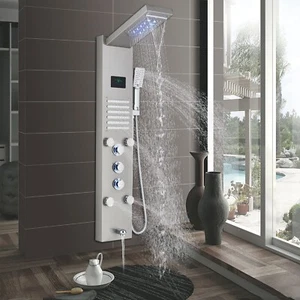Brushed Nickel Shower Panel Tower System Rain&Waterfall LED Knob W/Hand Shower - Bild 1 von 11