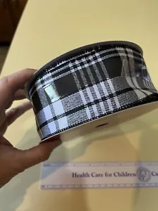 NEW 2.5" x 80' Gingham Buffalo Check Plaid Wired Jumbo Ribbon Black & White - Picture 1 of 4