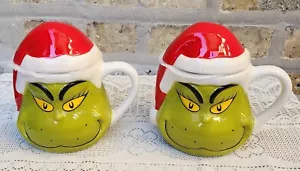 2 NUEVAS 16 oz Dr Seuss GRINCH Navidad Cerámica Santa Café Sopa Chile con Tapa - Imagen 1 de 8