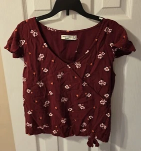 Abercrombie & Fitch Kid's Shirt Girl's 15/16 Burgundy Floral Graphic Print Top - Picture 1 of 4