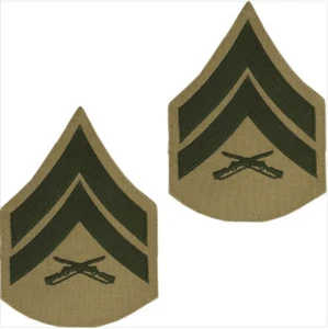 GENUINE MARINE CORPS CHEVRON: CORPORAL - GREEN EMBROIDERED ON KHAKI, MALE - Picture 1 of 1