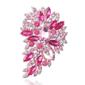 Wedding Bridal Big Crystal Rhinestone Bouquet Brooch Shawl Pin for Women Pink - Picture 1 of 4