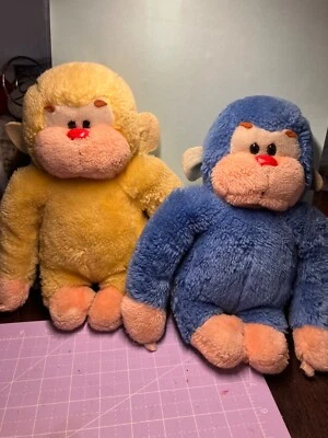 Two Vintage Knickerbocker Cheerful Chimps Yellow and Blue - Image 1 of 4