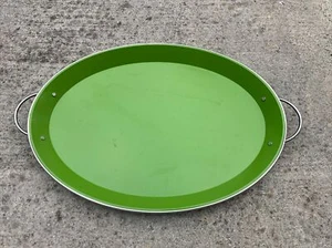 Green & Blue/Turquoise Metal Serving Tray Double Handled Oval VTG Large 23x20 - Picture 1 of 11
