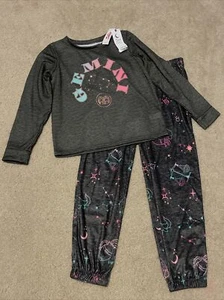 Justice Girls Size 10 Gemini Pajama Set Long Sleeve Pants Grey Pink Blue Purple - Picture 1 of 7