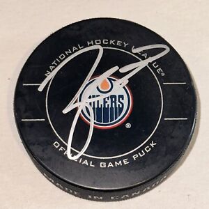 TAYLOR HALL Signed Edmonton OILERS Official GAME Puck Beckett (BAS)