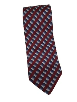 TIE RACK   cravatta 100%seta silk blu bordo  geometrico necktie A229 - Immagine 1 di 4