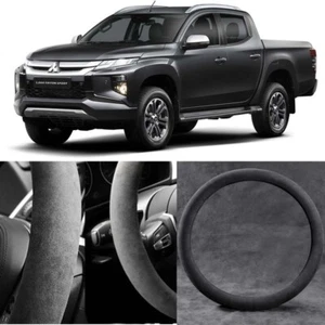 For Mitsubishi L200 Black Alcantara Suede Car Steering Wheel Cover Accessories - Picture 1 of 4