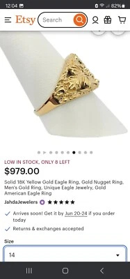 Anel masculino de ouro 18K com pepita de águia ouro amarelo puro tamanho 14 - Imagem 1 de 4