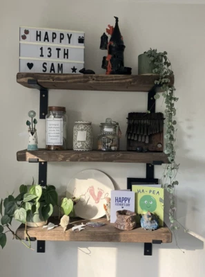 Rustic Scaffold Board Shelf  Wood Wall Shelves + Heavy Duty Brackets - Image 1 of 4